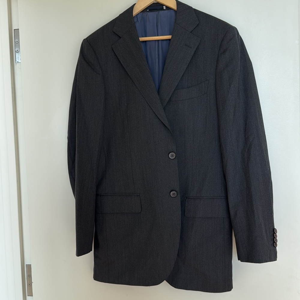 SUITSUPPLY Dark Grey Tailored Fit Lazio Single Breasted Suit Jacket - Size 42L